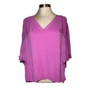 Maven West Oversized Top Blouse Short Sleeve V-Neck Purple Pink XS